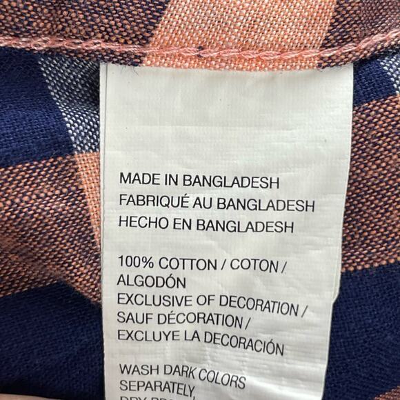 Izod Saltwater Relaxed Classics Men's Sz XL Plaid Blue Peach Button Up S/S Shirt - Picture 3 of 8